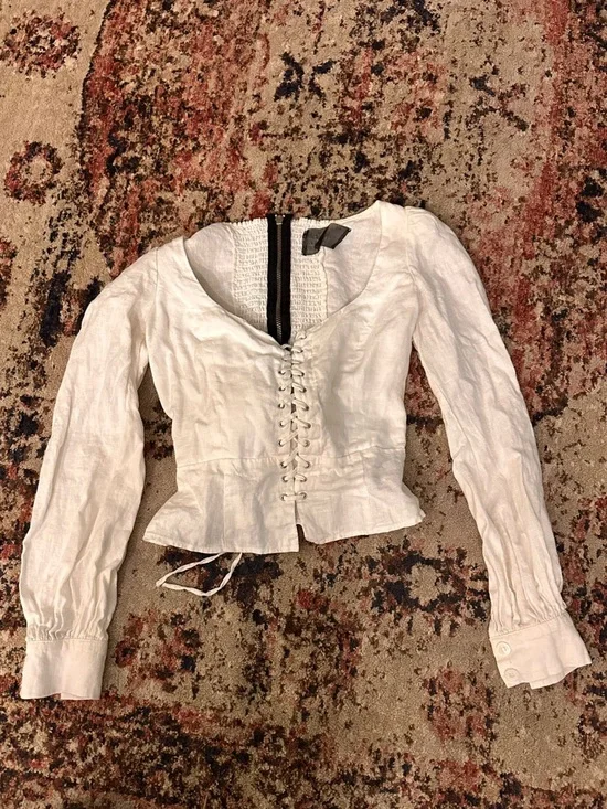 Reformation White Lace-Up Square Neck Blouse - Picture 2 of 3